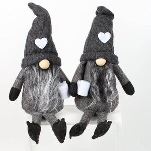 New! Charming Black & Grey Gnome Couple - 15" Tall